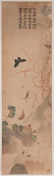 null CHINE - XIXe siècle
Ensemble de quatre encres et couleurs sur papier contre-collées...