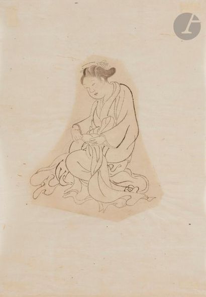 null Attribué à Hanabusa Itcho (1652 - 1724)
Garçon coupant des pousses de bambous,...