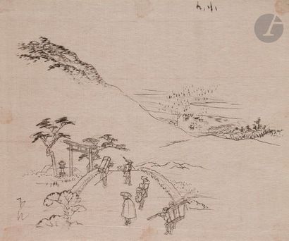 null Utagawa Hiroshige (1797 - 1858)
Paysages
Deux croquis à l’encre sur papier.
17...