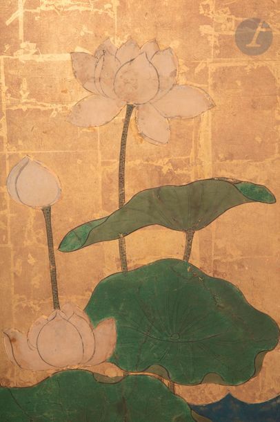 null JAPON - Milieu Époque EDO (1603 - 1868)
Paravent à quatre feuilles à la feuille...