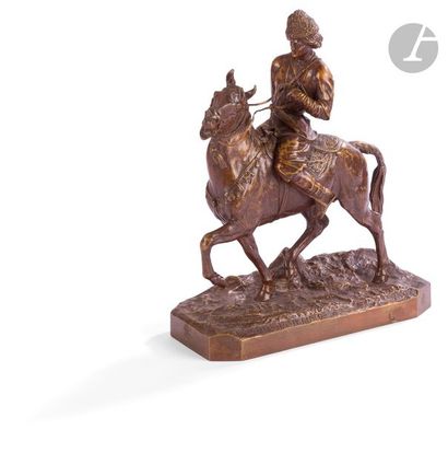 null Evgueny Alexandrovitch LANCERAY (1848-1886)
Géorgien caracolant sur son cheval
Bronze...