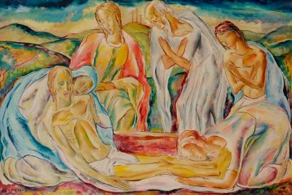 null Georges Calistratovitch ARTEMOFF 
(1892-1965)
Descente de croix
Huile sur toile.
Signée...