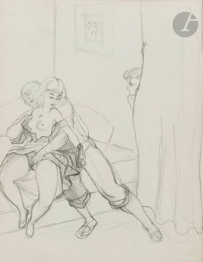 null [DESSINS].
Les Deux sœurs.
S.l., vers 1960. — 15 dessins originaux au crayon,...