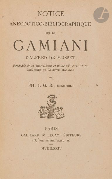  [PUISSANT (Vital)]. Notice anecdotico-bibliographique sur le Gamiani d’Alfred de...