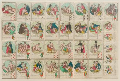  JEU DE CARTES PORNOGRAPHIQUE. S.l., début du XIXe siècle. — 32 cartes 49 x 37, imprimées...