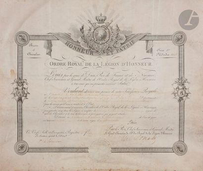 null Ensemble de 3 brevets :
- Brevet de chevalier de la Légion d’honneur d’époque...