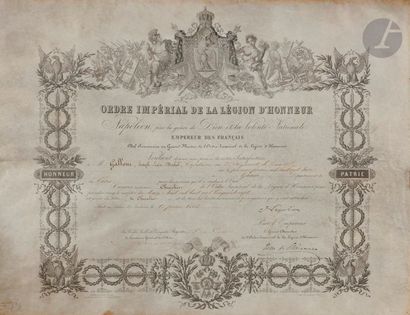 null Trois documents :
- Brevet de chevalier de la Légion d’honneur d’époque Second...