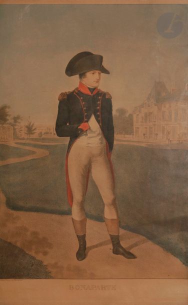 null ISABEY, d’après 
Bonaparte dans les jardins de la Malmaison
Gravure aquarellée....