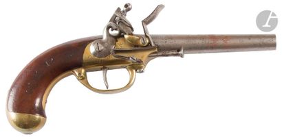null Pistolet d’arçon modèle 1777, 2e type. 
Canon rond, marqué et poinçonné au tonnerre....