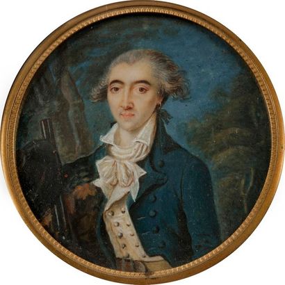 null École française du XVIIIe siècle

Portrait d'un chasseur avec son fusil, anneau...