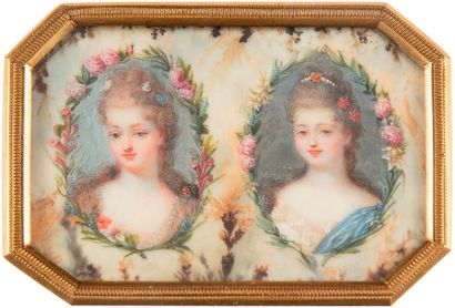 null École française du XVIIIe siècle

Portrait de deux jeunes femmes coiffées à...