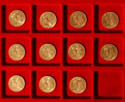 null 11 pièces de 20 Francs en or. Type Coq
1904 (3) - 1907 (3) - 1908 (2) - 1909...