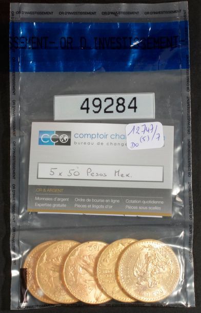 null 5 pièces de 50 Pesos en or, dans un sachet numéroté 49284
1821/1944 - 1821/1947...
