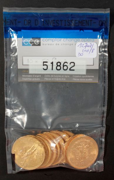 null 10 pièces de 50 Pesos en or, dans un sachet numéroté 51862
1821/1943 - 1821/1946...