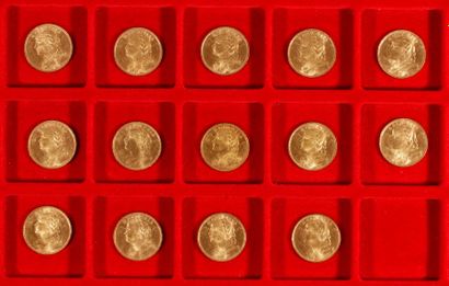 null 14 pièces de 20 Francs suisse, en or. Type Vrénéli.
1922 B - 1927 B (10) - L...