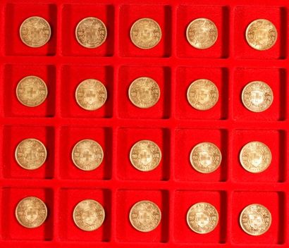 null 20 pièces de 20 Francs Suisse en or, dans un sachet scellé numéroté 2017066
Type...