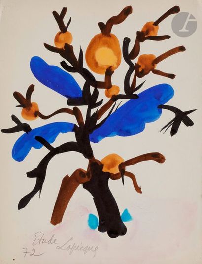 null Charles LAPICQUE (1898-1988)
Arbre, 1972
Gouache.
Signée et datée en bas à gauche.
32.5...