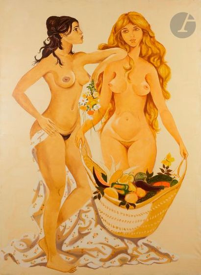  Dany LARTIGUE (1921-2017) La Brune et la blonde Huile sur toile - Triptyque. Chaque...