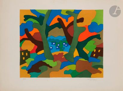 null Charles LAPICQUE (1898-1988)
Crépuscule à la lisière d'un bois, 1970
Lithographie.
Signée...