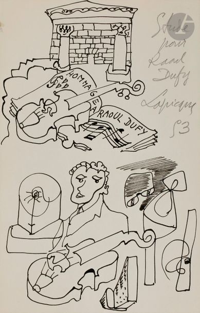 null Charles LAPICQUE (1898-1988)
Hommage à Raoul Dufy, 1953
Encre.
Signée, datée...