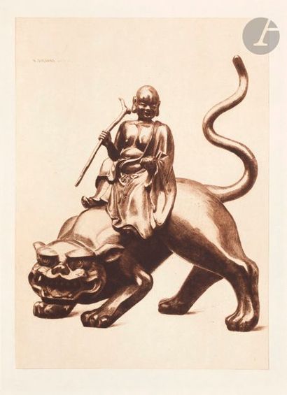 null Henri Guérard (1846-1897) 
Sennin on a tiger (antique bronze from the Cernuschi...