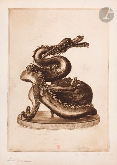 null Henri Guérard (1846-1897) 
Grand dragon de bronze formant un brûle-parfum (collection...