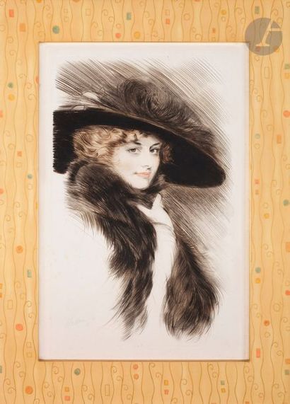 null Paul-César Helleu (1859-1927) 
Elegant with a large hat and fur. Around 1900....