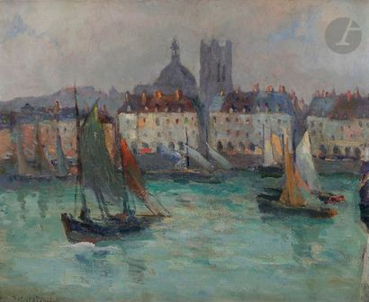 null Robert-Antoine PINCHON (1886-1943)
Flottille de bateaux de pêche dans le port...