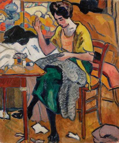 null *Louis VALTAT (1869-1952)
La Couturière, 1922
Huile sur toile.
Signée en bas...