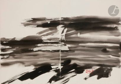 null T’ang HAYWEN [chinois] (1927-1991)
Composition, vers 1990
Encre de Chine - Diptyque.
Signée...