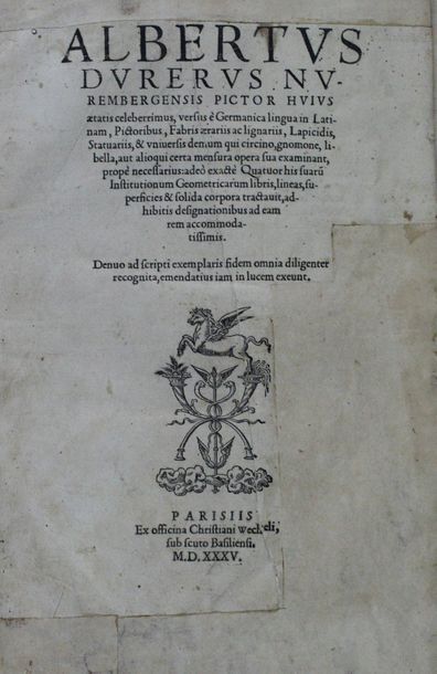 null DURER (Albert). Institutionum Geometricarum libris... 
Paris, C. Wecheli, 1535,...