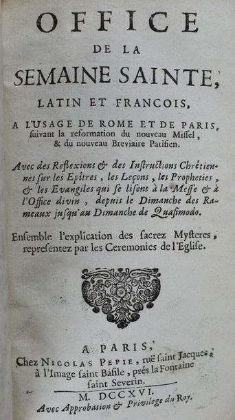 null Office de la Semaine Sainte. 1716, in-12, plein maroquin aux Armes (reliure...