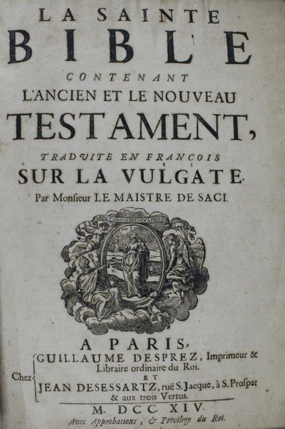 null LA SAINTE BIBLE. 

Paris, Desprez, 1714, in-folio, plein veau (reliure un peu...