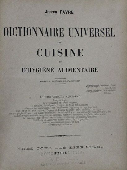 null 29/ FAVRE (J.). Dictionnaire Universel de Cuisine Pratique…

Paris, Chez tous...