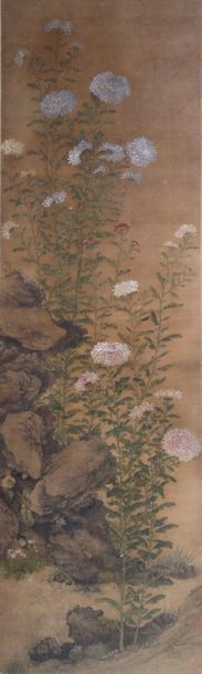 null CHINE XIXème Siècle 

Branchages de chrysanthèmes fleuries et rochers

Encre...