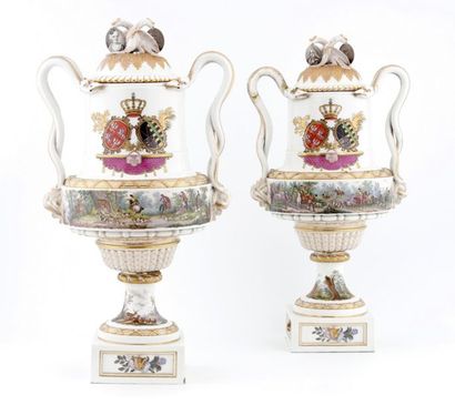 null PAIR OF LARGE COVERED VASES 

SAXE - 18th Century style - Late 19th Century...