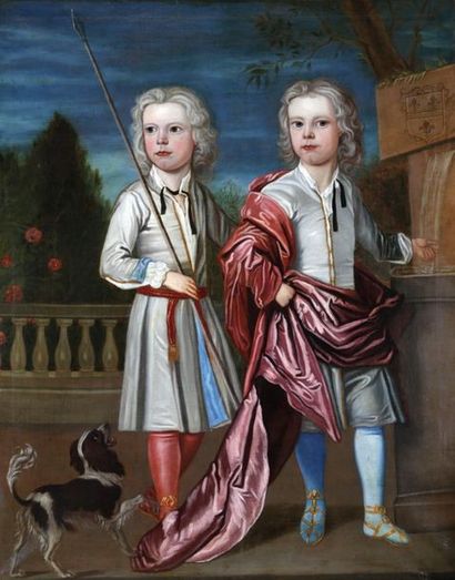 null ECOLE du XVIIIème Siècle 

Deux frères jumeaux enfants et un chien 

HUILE SUR...