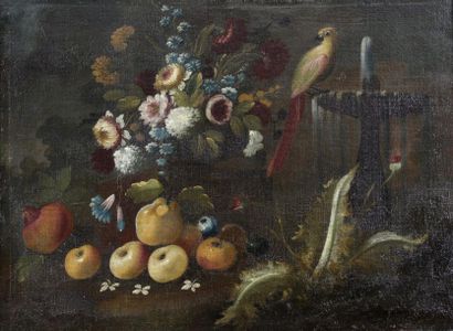 null SCHOOL OF THE XVIIITH CENTURY

Still life of flowers and fruits and bird on...