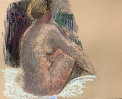 Henri-André MARTIN (1918-2004) Nu assis de profil - 1990 Pastel sur papier teinté...