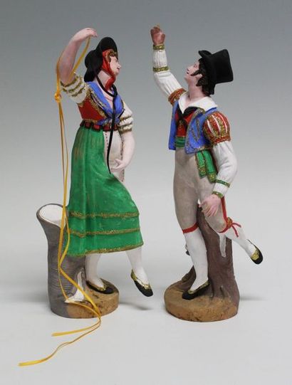 null PAIR OF SECULAR SANTIBELLI - COUPLE OF YOUNG DANCERS 
Provence - XIXth Century...