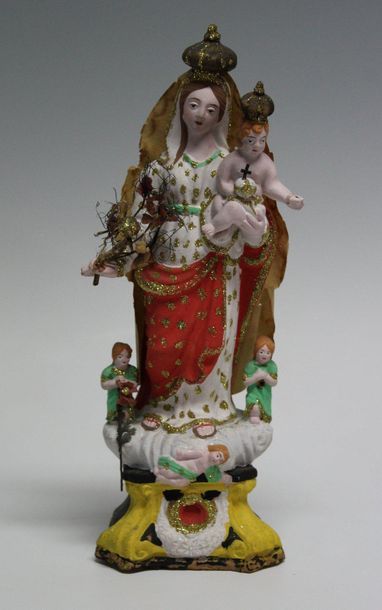 null RELIGIOUS SANTIBELLI - VIRGIN TO CHILD 
Provence - XIXth Century 
Polychrome...