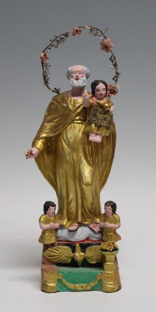 null RELIGIOUS SANTIBELLI - ST. JOSEPH AND THE CHILD 
Provence - XIXth Century 
Golden...