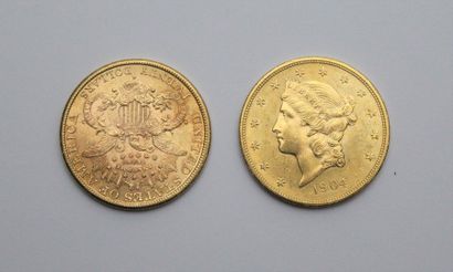 null 2 PIECES DE 20 DOLLARS US OR

Type Liberty

1892 et 1904

P. 66.8 g



Frais...