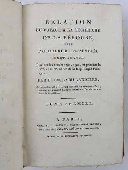 null LA BILLARDIÈRE (Jacques-Julien Houton de). Relation du voyage à la recherche...