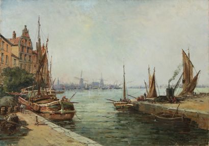 null Gustave MASCART (1834-1914) 

Port en Hollande 

Huile sur toile 

Signée Roberti...