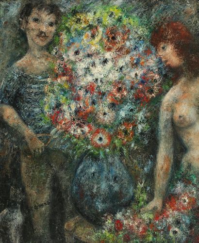 null Edouard GOERG (1893-1969) 

Le bouquet au jardinier 

Huile sur toile 

Signée...