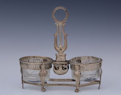 null DOUBLE SALON with silver 950 Millièmes of Empire period with openwork decoration...