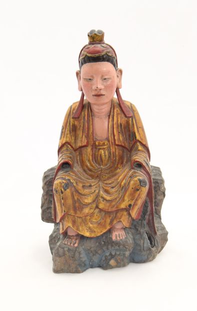 null CHINE DU SUD vers 1900

SUJET en bois sculpté, polychromé et laque

(Manquent...