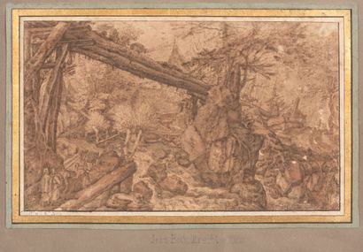 null Pieter STEVENS (c. 1567 après 1624) 

Paysage animé au torrent

Plume et encre...