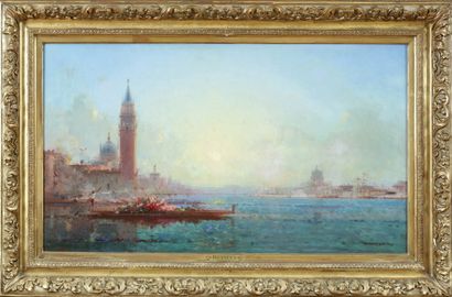 null Henri DUVIEUX (1855-1902) 

Vue de Venise 

HUILE sur toile 

Signée en bas...